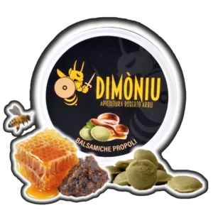 Fotografia della confezione di caramelle balsamiche al propoli di Apicoltura Roberto Arru