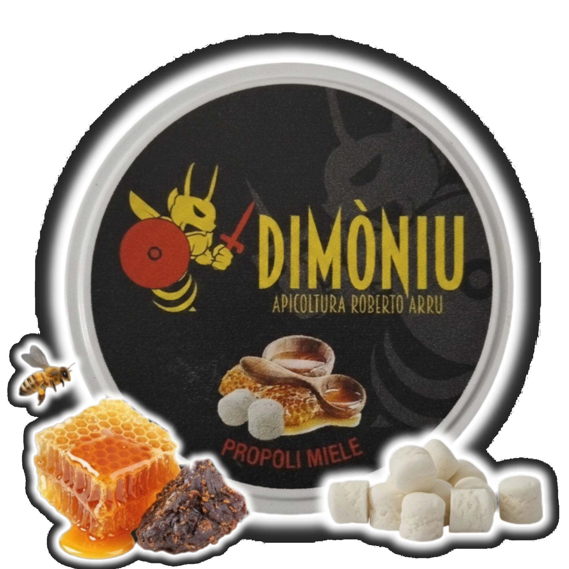 Fotografia della confezione di caramelle al propoli e miele di Apicoltura Roberto Arru