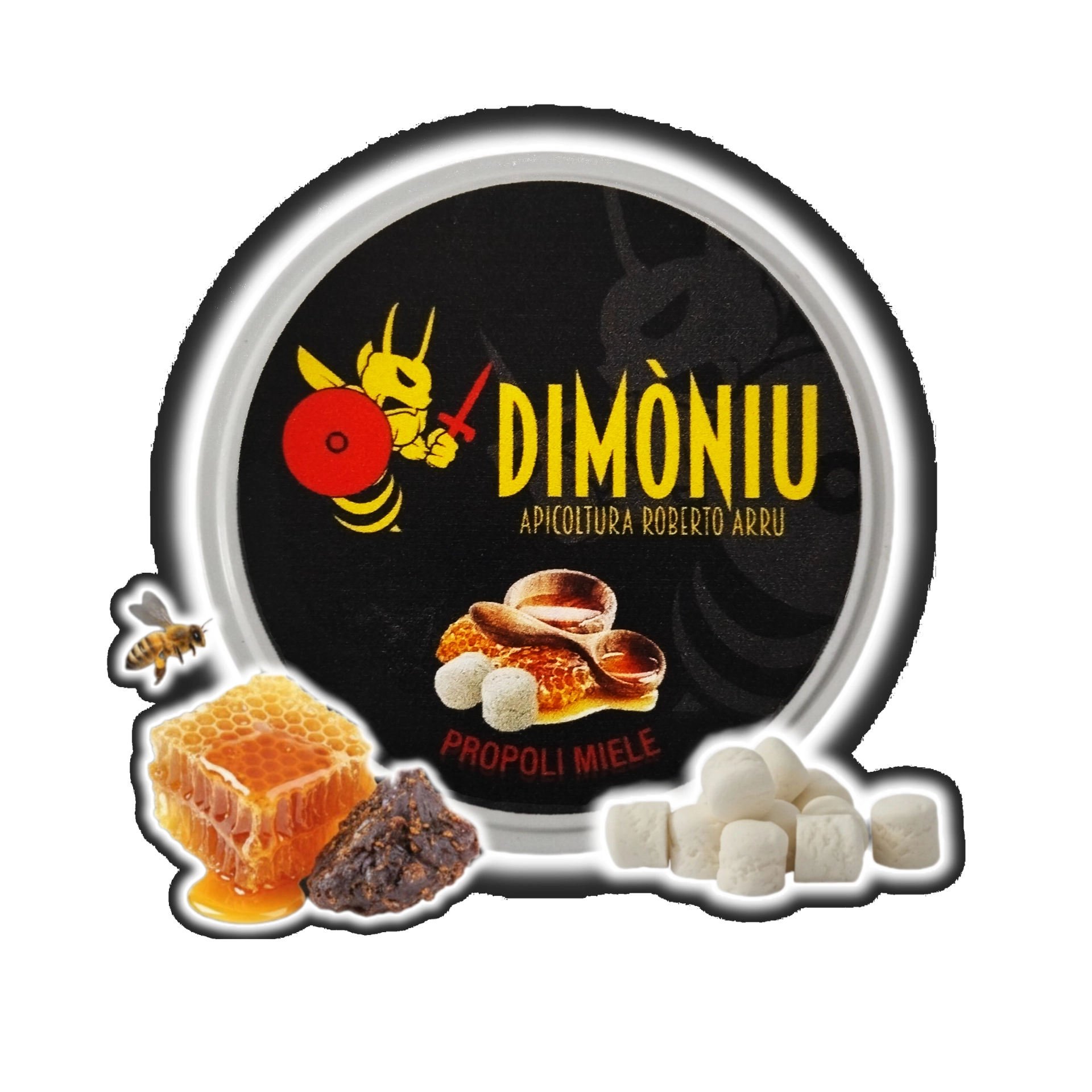 Fotografia della confezione di caramelle al propoli e miele di Apicoltura Roberto Arru