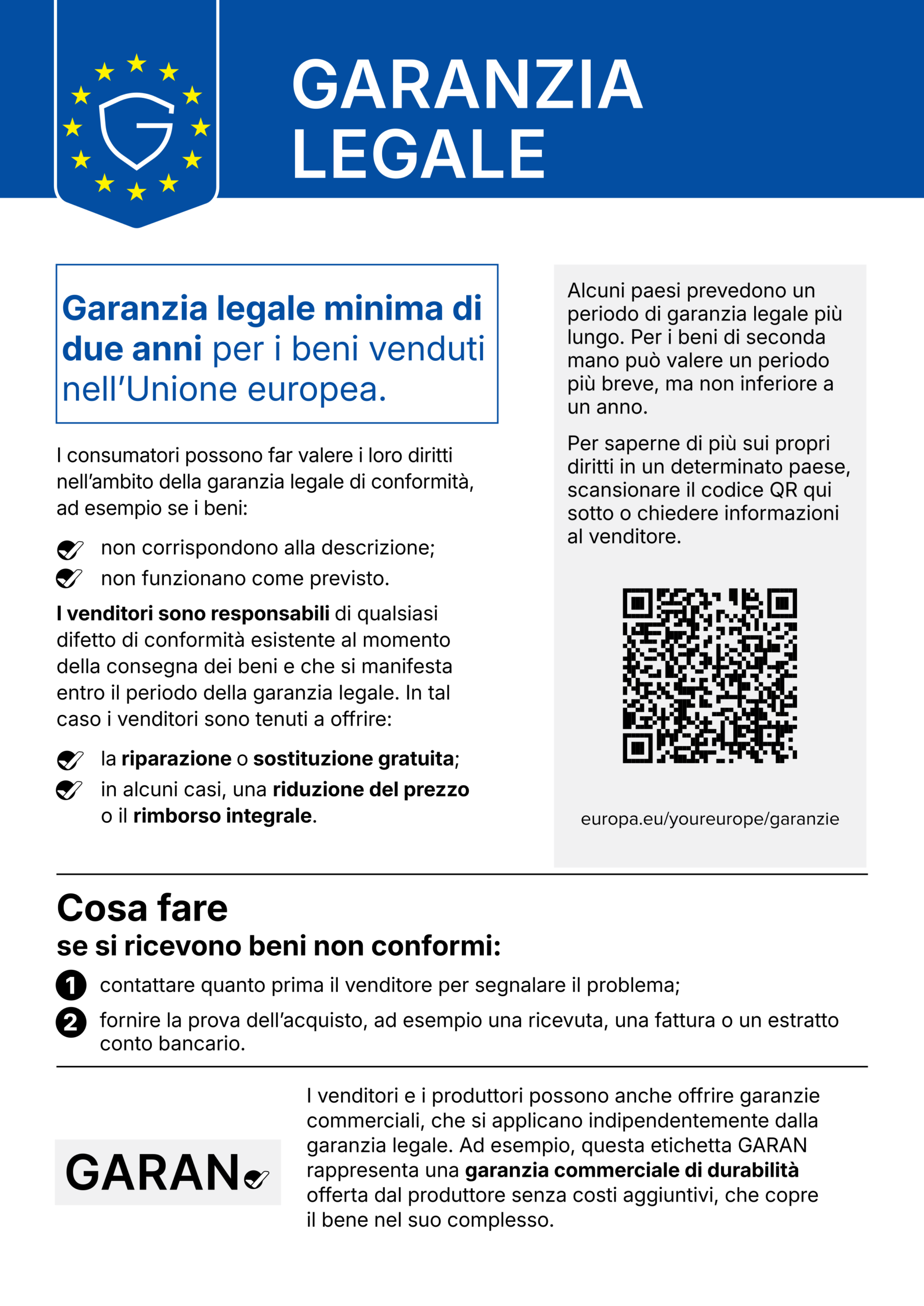 Immagine della Garanzia legale minima di due anni per i beni venduti nell'unione europea